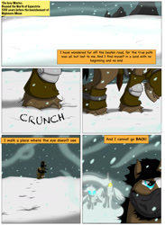 Size: 1755x2400 | Tagged: safe, artist:cactuscowboydan, oc, pony, unicorn, comic:outcasted, comic, snow, story included, text, winter