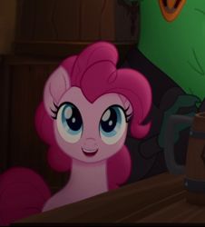 Size: 421x465 | Tagged: safe, screencap, pinkie pie, bird, earth pony, parrot, pony, g4, my little pony: the movie, cropped, female, pirate, time to be awesome