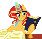 Size: 152x142 | Tagged: safe, artist:light262, artist:nano23823, sunset shimmer, pony, unicorn, equestria girls, .svg available, book, bust, female, glasses, glowing horn, hoof hold, horn, inkwell, magic, mare, picture for breezies, quill, simple background, smiling, solo, studying, svg, telekinesis, transparent background, vector