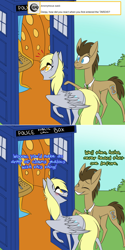 Size: 750x1502 | Tagged: safe, artist:vea-v, derpy hooves, doctor whooves, time turner, earth pony, pegasus, pony, lovestruck derpy, g4, doctor who, male, stallion, tardis, tardis console room, tardis control room, the doctor