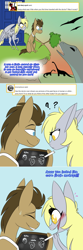 Size: 750x2254 | Tagged: safe, artist:vea-v, derpy hooves, doctor whooves, time turner, alien, dinosaur, earth pony, human, pegasus, pony, lovestruck derpy, g4, chalk, chalkboard, crossover, doctor who, duo, eleventh doctor, ninth doctor, prehistoric, tardis, tenth doctor, the doctor, time lord, time travel
