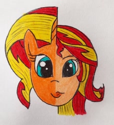 Size: 1040x1138 | Tagged: safe, artist:dsidsu, sunset shimmer, pony, unicorn, equestria girls, g4, bust, eyelashes, female, mare, split screen, traditional art, two sides