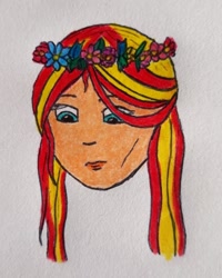 Size: 872x1088 | Tagged: safe, artist:dsidsu, sunset shimmer, equestria girls, g4, bust, female, floral head wreath, flower, portrait, solo, traditional art