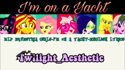 Size: 1280x720 | Tagged: safe, applejack, fluttershy, pinkie pie, rainbow dash, rarity, sci-twi, sunset shimmer, twilight sparkle, equestria girls, g4, i'm on a yacht, my little pony equestria girls: better together, humane five, humane seven, humane six
