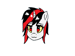 Size: 1158x869 | Tagged: safe, artist:artevi, oc, oc only, oc:blackjack, pony, unicorn, fallout equestria, fallout equestria: project horizons, fanfic art, glowing eyes, head, horn, simple background, solo, transparent background, yellow sclera