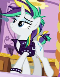 Size: 200x259 | Tagged: safe, edit, edited screencap, screencap, rarity, pony, unicorn, g4, it isn't the mane thing about you, alternate hairstyle, cropped, punk, raripunk, solo