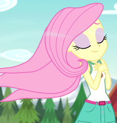 Size: 610x642 | Tagged: safe, screencap, fluttershy, equestria girls, g4, legend of everfree - bloopers, my little pony equestria girls: legend of everfree, clothes, cropped, sleeveless, solo, tank top