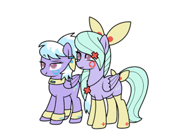 Size: 1002x797 | Tagged: safe, artist:icicle-niceicle-1517, artist:kb-gamerartist, color edit, edit, cloudchaser, flitter, minun, pegasus, plusle, pony, g4, anklet, bow, bracelet, choker, clothes, collaboration, colored, cosplay, costume, crossover, duo, ear piercing, earring, female, hair bow, hairclip, halloween, halloween costume, holiday, jewelry, mare, necklace, nightmare night, nightmare night costume, piercing, pokémon, raised eyebrow, siblings, simple background, sisters, socks, tail bow, transparent background, twins, wristband
