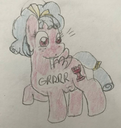 Size: 871x917 | Tagged: safe, artist:arvin-sweetiepupfan, cozy glow, pony, g4, hungry, solo, stomach growl, stomach noise, traditional art