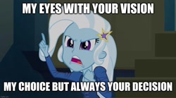 Size: 1280x714 | Tagged: safe, edit, edited screencap, screencap, trixie, equestria girls, g4, my little pony equestria girls: rainbow rocks, caption, image macro, song reference, text, the alan parsons project