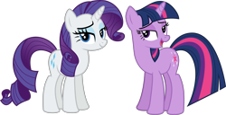 Size: 12776x6518 | Tagged: safe, artist:alandssparkle, rarity, twilight sparkle, pony, unicorn, g4, absurd resolution, bedroom eyes, duo, duo female, female, lidded eyes, looking at you, mare, open mouth, simple background, transparent background, unicorn twilight, vector