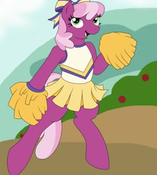 Size: 1145x1280 | Tagged: safe, artist:marcushunter, cheerilee, earth pony, semi-anthro, g4, the cart before the ponies, cheerileeder, cheerleader, cheerleader outfit, clothes, female, mare, pom pom, smiling, solo