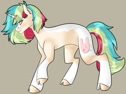 Size: 1762x1313 | Tagged: safe, artist:toptian, oc, oc only, pony, unicorn, cloven hooves, colored hooves, horn, raised hoof, simple background, solo, unicorn oc