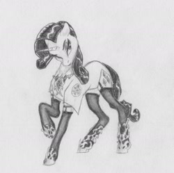 Size: 1992x1981 | Tagged: safe, artist:joestick, rarity, pony, unicorn, g4, clothes, female, jewelry, mare, monochrome, robe, shoes, stockings, thigh highs, traditional art