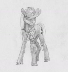 Size: 1722x1813 | Tagged: safe, artist:joestick, applejack, earth pony, pony, g4, female, hat, mare, monochrome, traditional art