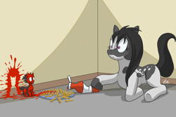 Size: 3000x2000 | Tagged: safe, artist:projectdarkfox, oc, oc:inkenel, oc:oretha, pony, food, french fries, high res, ketchup, macro, micro, sauce, size difference