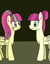 Size: 1254x1600 | Tagged: safe, artist:platinumdrop, majorette, sour sweet, sweeten sour, pegasus, pony, g4, duo, duo female, equestria girls ponified, female, mare, ponified, request, siblings, sisters, sweetly and sourly, twins