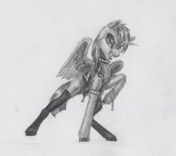 Size: 2267x2007 | Tagged: safe, artist:joestick, twilight sparkle, alicorn, pony, g4, clothes, high res, jewelry, looking at you, monochrome, necklace, piercing, punk, smiling, smirk, socks, solo, traditional art, twilight sparkle (alicorn)