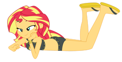Size: 1600x821 | Tagged: safe, artist:lifes-remedy, sunset shimmer, equestria girls, g4, beach shorts swimsuit, clothes, simple background, sleeveless, solo, summer sunset, sunset shimmer's beach shorts swimsuit, swimsuit, transparent background