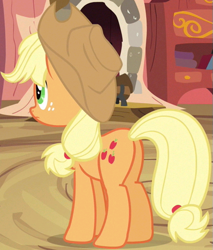 Size: 447x525 | Tagged: safe, screencap, applejack, earth pony, pony, g4, spike at your service, applebutt, butt, cropped, female, golden oaks library, mare, plot, solo