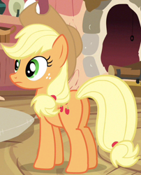 Size: 380x471 | Tagged: safe, screencap, applejack, earth pony, pony, g4, spike at your service, butt, cropped, female, golden oaks library, mare, plot, solo