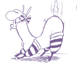 Size: 403x326 | Tagged: safe, artist:hitsuji, paprika (tfh), alpaca, them's fightin' herds, bow, clothes, cloven hooves, community related, female, socks, solo, striped socks, tail wag, tongue out