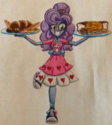 Size: 1024x1145 | Tagged: safe, artist:bozzerkazooers, pinkie pie, oc, oc:hot buns, equestria girls, g4, bagel, bread, converse, food, rolls, shoes, smiling at you, traditional art