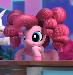Size: 403x412 | Tagged: safe, screencap, pinkie pie, rarity, earth pony, pony, g4, hello pinkie pie, alternate hairstyle, cropped, faic, female, mare, solo focus
