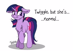 Size: 4093x2894 | Tagged: safe, artist:julunis14, twilight sparkle, pony, unicorn, g4, cheek fluff, chest fluff, cute, ear fluff, female, floppy ears, frown, hoof fluff, leg fluff, mare, nervous, raised hoof, shivering, shoulder fluff, signature, simple background, solo, text, twiabetes, twiggie, unicorn twilight, white background, wide eyes