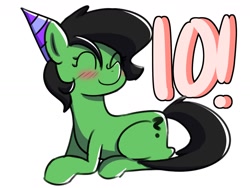 Size: 1600x1200 | Tagged: safe, artist:plaguemare, oc, oc:filly anon, mlp fim's tenth anniversary, female, filly, happy birthday mlp:fim, hat, party hat, simple background, white background