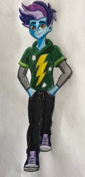 Size: 1024x2138 | Tagged: safe, artist:bozzerkazooers, artist:jebens1, oc, oc:lightning crash, equestria girls, g4, clothes, converse, hand in pocket, hoodie, shoes, traditional art