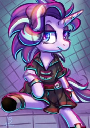 Size: 2480x3508 | Tagged: safe, artist:wavecipher, gameloft, starlight glimmer, pony, unicorn, g4, alternate hairstyle, clothes, edgelight glimmer, gameloft interpretation, high res, shoes, skirt, solo