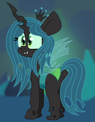 Size: 1400x1787 | Tagged: source needed, safe, artist:puperhamster, queen chrysalis, changeling, changeling queen, g4, butt, cave, crown, cute, cutealis, dock, female, horn, jewelry, plot, regalia, solo, wings