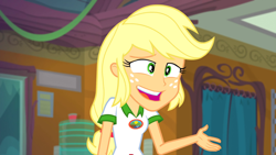 Size: 1920x1080 | Tagged: safe, screencap, applejack, equestria girls, g4, legend of everfree - bloopers, my little pony equestria girls: legend of everfree, awkward moment, solo