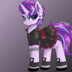 Size: 3000x3000 | Tagged: safe, artist:thesas110, gameloft, starlight glimmer, pony, unicorn, g4, alternate hairstyle, clothes, gameloft interpretation, glimmer goth, goth, high res, horn, shoes, skirt, solo