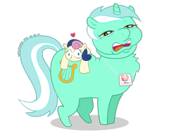 Size: 4032x3024 | Tagged: safe, artist:wispy tuft, bon bon, lyra heartstrings, sweetie drops, earth pony, pony, unicorn, g4, cursed image, faic, female, i can tell by the pixels, implied witchtaunter, lesbian, name tag, not salmon, pretty mare, ship:lyrabon, shipping, shitposting, simple background, transparent background, wat