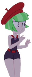 Size: 868x2048 | Tagged: safe, edit, edited screencap, screencap, watermelody, equestria girls, equestria girls series, g4, spring breakdown, spoiler:eqg series (season 2), background human, background removed, beret, clothes, hat, not a vector, simple background, solo, swimsuit, transparent background, watermelody swimsuit, worried