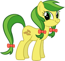 Size: 382x362 | Tagged: safe, artist:nano23823, apple fritter, earth pony, pony, g4, .svg available, apple family member, bow, eyelashes, faic, female, hair bow, mare, simple background, smiling, smirk, solo, svg, tail bow, transparent background, twiface, vector