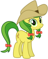 Size: 667x822 | Tagged: safe, artist:nano23823, apple fritter, earth pony, pony, g4, .svg available, apple family member, bow, cowboy hat, eyelashes, female, hair bow, hat, mare, simple background, solo, svg, tail bow, transparent background, vector
