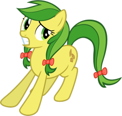Size: 634x602 | Tagged: safe, artist:nano23823, apple fritter, earth pony, pony, g4, .svg available, apple family member, bow, eyelashes, female, gritted teeth, hair bow, mare, simple background, solo, svg, transparent background, vector, worried