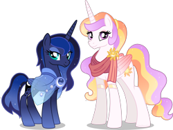 Size: 5299x4000 | Tagged: safe, artist:limedazzle, princess celestia, princess luna, alicorn, pony, g4, absurd resolution, alternate design, alternate hairstyle, concave belly, duo, duo female, female, looking at you, mare, retired, royal sisters, show accurate, siblings, simple background, sisters, slender, smiling, smiling at you, thin, transparent background, vector