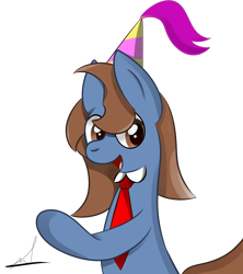 Size: 2000x2257 | Tagged: safe, artist:almaustral, oc, oc only, earth pony, pony, bust, earth pony oc, hat, high res, necktie, open mouth, party hat, signature, simple background, solo, transparent background