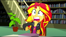 Size: 600x342 | Tagged: safe, screencap, sunset shimmer, epic fails, equestria girls, g4, my little pony equestria girls: summertime shorts, cropped, open mouth, shocked, shocked expression