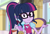 Size: 1448x998 | Tagged: safe, edit, edited screencap, editor:mycarhasamoustache, screencap, sci-twi, twilight sparkle, equestria girls, equestria girls specials, g4, my little pony equestria girls: mirror magic, burger, cropped, food, hamburger, smile edit, solo