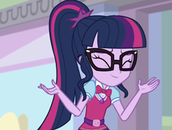 Size: 1422x1074 | Tagged: safe, screencap, sci-twi, twilight sparkle, equestria girls, equestria girls specials, g4, my little pony equestria girls: mirror magic, bowtie, cropped, female, geode of telekinesis, glasses, magical geodes, ponytail, solo