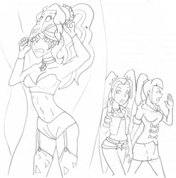 Size: 1263x1280 | Tagged: safe, artist:vytz, adagio dazzle, aria blaze, sonata dusk, sunset shimmer, equestria girls, g4, calling, clothes, costume, disguise, disguised siren, mask, masking, traditional art, undercover
