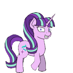Size: 256x256 | Tagged: safe, artist:mkogwheel, starlight glimmer, pony, unicorn, g4, alternate hairstyle, animated, boop, female, frame by frame, gif, glimmerposting, hair flip, horn, looking at you, mane swap, mare, meme, s5 starlight, self-boop, shrunken pupils, simple background, solo, transition, transparent background, trotting
