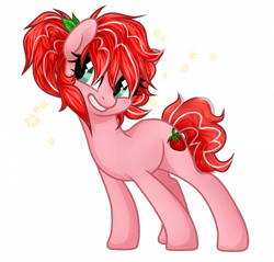 Size: 700x669 | Tagged: safe, artist:alfury, oc, oc only, oc:shimmy, oc:strawberry glaze, earth pony, pony, freckles, leaning, simple background, smiling, smirk, solo, transparent background