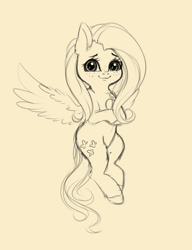 Size: 1986x2591 | Tagged: safe, artist:miokomata, fluttershy, pegasus, pony, g4, cute, female, freckles, freckleshy, looking at you, mare, monochrome, shyabetes, solo