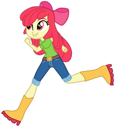 Size: 1485x1635 | Tagged: safe, artist:gmaplay, apple bloom, equestria girls, g4, apple bloom's bow, boots, bow, hair bow, running, shoes, simple background, solo, transparent background